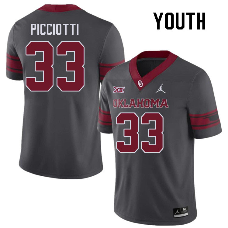 Youth #33 Phil Picciotti Oklahoma Sooners College Football Jerseys Stitched-Charcoal